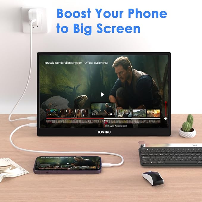 Portable Monitor 15.6 FHD 1080P IPS Screen with Low Blue Light Dual Speakers &amp 3.5mm Audio Jack Adjustable Stand USB-C/HDMI Compatibility for Laptop PC Phone Gaming Console