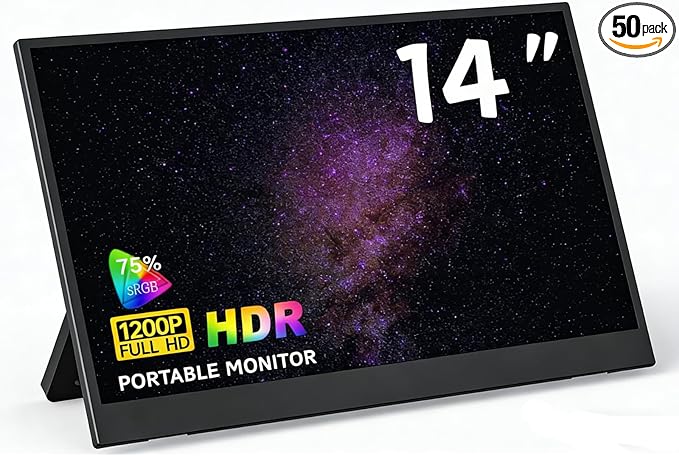 14inch Portable Monitor 1200 IPS Panel 60Hz Refresh Rate USB-C Port for Laptops Compatible with PS4/PS3/Xbox One/Switch