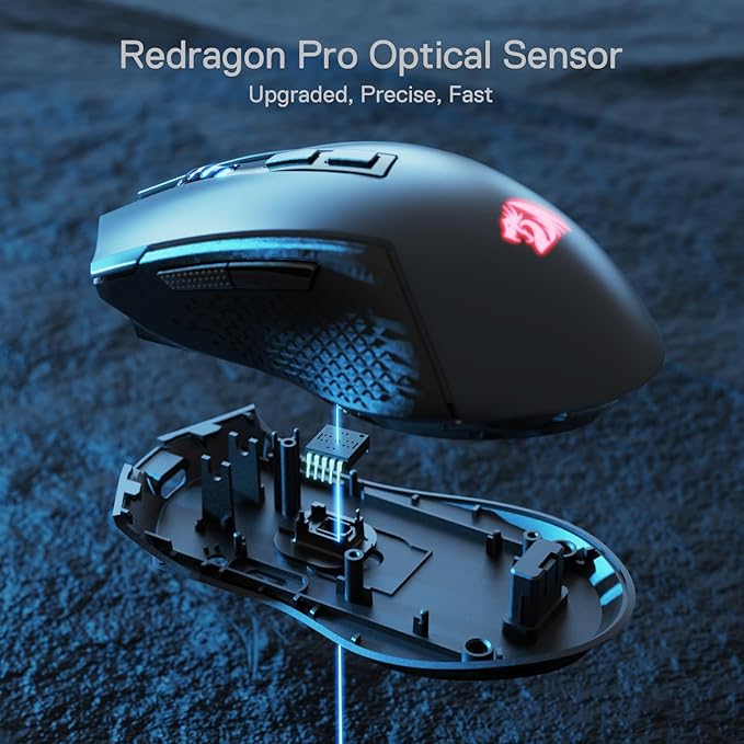 Redragon M693 LIT Wireless Gaming Mouse 12800 DPI Mice w/ 3-Mode Connection BT &amp 2.4G Wireless 7 Macro Buttons Reliable Power Capacity for PC/Mac/Laptop