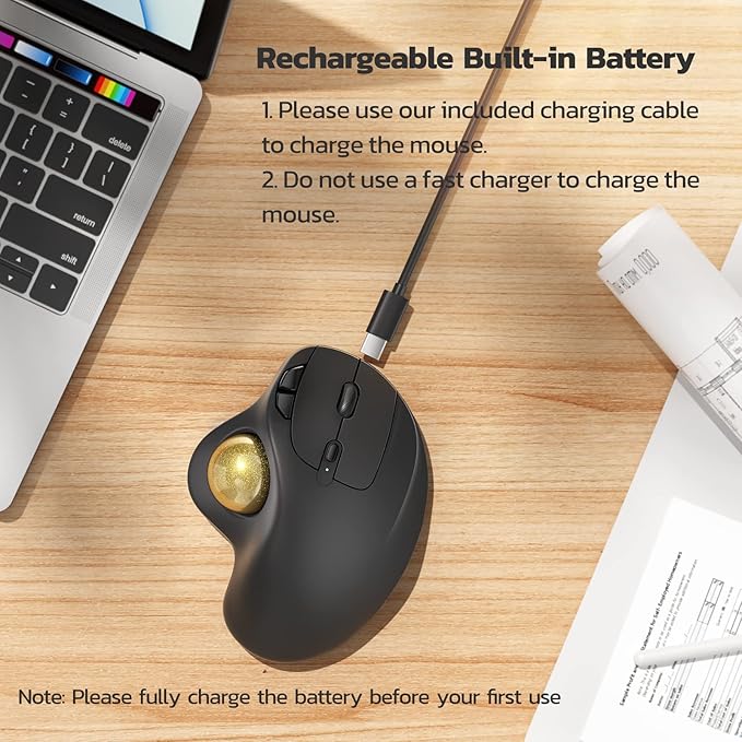 Nulea M501 Wireless Trackball Mouse Rechargeable Ergonomic Easy Thumb Control Precise &amp Smooth Tracking 3 Device Connection (Bluetooth or USB Receiver) Compatible for PC Laptop Mac Windows