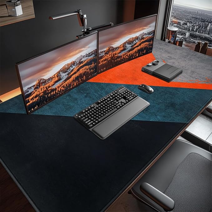 Modern Art Extended Mouse Pad 48 x 24 Abstract Design Desk Mat Non-Slip Rubber Base Large Surface for Gaming and Office Durable Waterproof Vibrant Geometric Colors