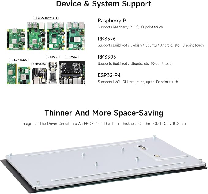waveshare 10.1inch DSI Capacitive Touch Display Comaptible with Raspberry Pi 5/4B/3B 800×1280 IPS Panell 10-Point Touch