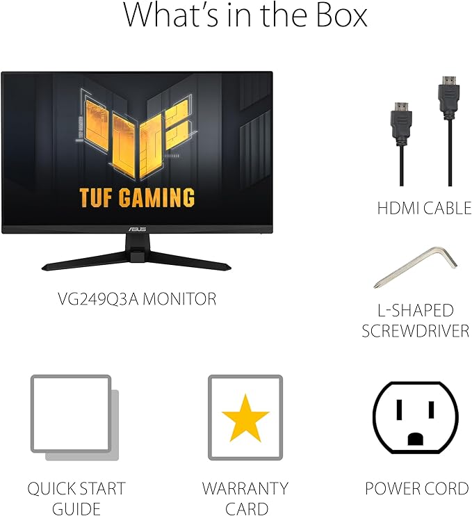 ASUS TUF Gaming 24” (23.8 inch viewable) 1080P Monitor (VG249Q3A) - Full HD 180Hz 1ms Fast IPS Extreme Low Motion Blur FreeSync Premium Speakers DisplayPort HDMI Variable Overdrive 99% sRGB