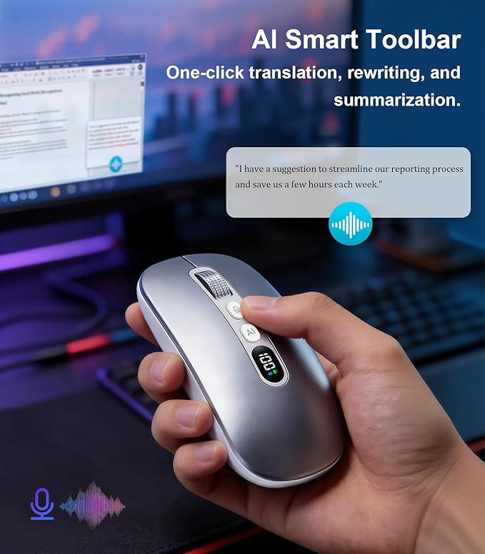 AI Wireless Mouse for Laptop PC- Enabled Bluetooth Mouse with Voice Recording &amp AI SummarizeErgonomic Presenter Laser Pointer RemoteUSB Rechargeable High-Performance Office Device