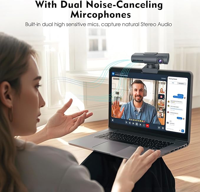 TOALLIN 2K Streaming Webcam for PC AI Tracking PTZ Webcam Gesture Control Dual Noise-Canceling Mics Ultra 95° FOV USB Web Camera for Desktop/Laptop Live Streaming Conferencing Video Calls