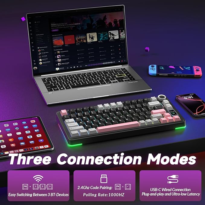 AULA S75 PRO Wireless Mechanical Keyboard with Screen&ampKnob 75% Hot Swappable Gaming Keyboard with Pre-lubed Switches RGB Backlit PBT Keycaps Creamy Sounding Pc Gaming Keyboards