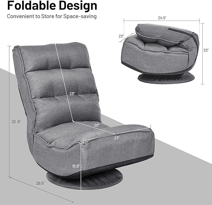 Giantex 360 Degree Swivel Gaming Chair 6 Position Adjustable Folding Floor Chair 300lb Spring Support Comfortable Padded Backrest Lazy Sofa Chair Game Rocker for Teens Adults