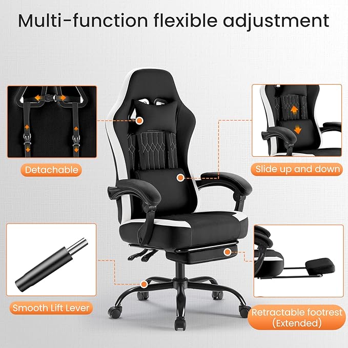 DUMOS Gaming Chair with Linkage Armrests Video Game Chairs with Pocket Spring Cushion Ergonomic Computer Silla Gamer Office Desk Chair with Footrest for Adults &amp Students Black