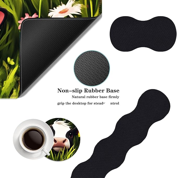 Mouse PadLarge Desk Mat Set 4in1 XL Mousepad + Keyboard Wrist Rest+Mouse Wrist Rest+Coaster with Ergonomic Desk Pad for Home Office Table Computer Cover -Cute Calf in Flower Field
