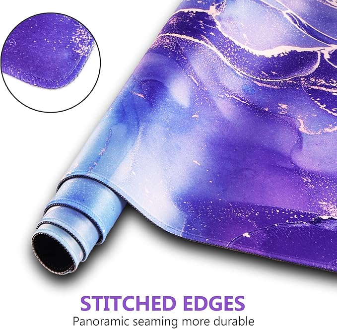 DINKY Keyboard Mouse Pad Set Large Gaming Mousepad + Memory Foam Ergonomic Keyboard Wrist Rest Support Easy Typing Pain Relief 4Pcs (35.4 x 15.7) Extended Desk Mat-Modern Purple Marble
