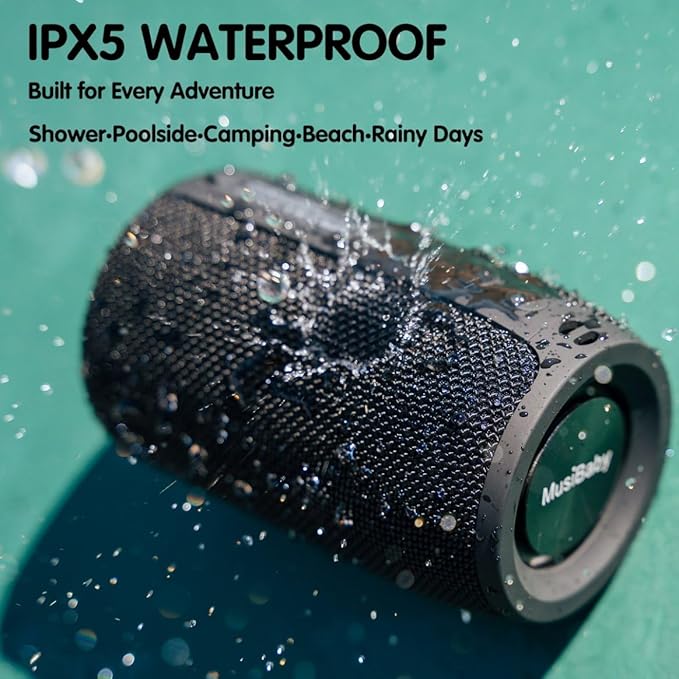 MusiBaby M68 Portable Bluetooth Speaker – Wireless Waterproof Sound for Home and Outdoor Use – Deep Bass Dual Pairing 24H Playtime Compact Design (Black)