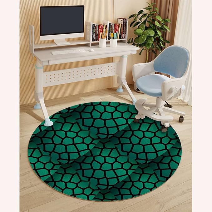 Green PU Leather Office Chair Mat Soft Non Slip Round Floor Mat Alligator Skin Pattern Luxury Lifestyle Hardwood Floor and Protector for Rolling Chair Abstract Diameter 39.4 in