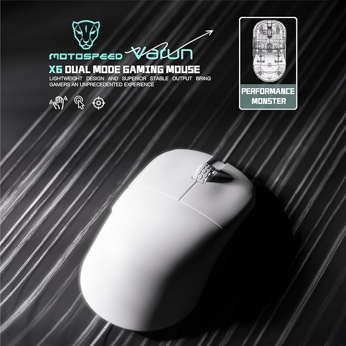 MOTOSPEED X6 Wireless Gaming MouseTwo-Mode 8K/USB-C Mouse Up to 26000DPIPAW3395 Optical Sensor Lightweight 46g5 programmable Button500MAh Battery LifeComputer Mouse for LaptopPCMac(Black)