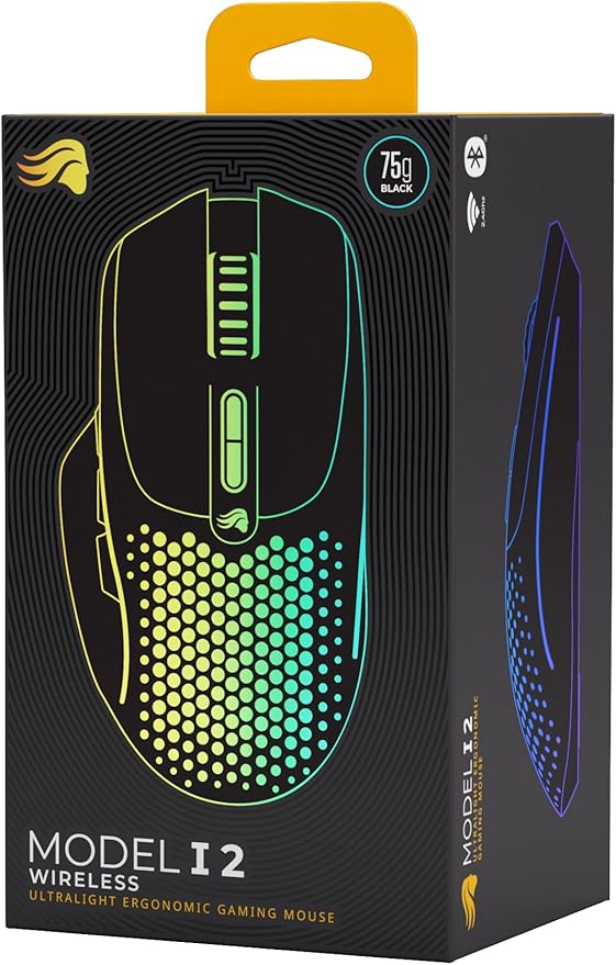 GLORIOUS Gaming Model I 2 Wireless Gaming Mouse - Hybrid 2.4Ghz &amp Bluetooth 75g Superlight 9 Buttons (2 Swappable) RGB PTFE Feet MMO/MOBA/FPS Long Battery Life Side Thumb Rest - Black