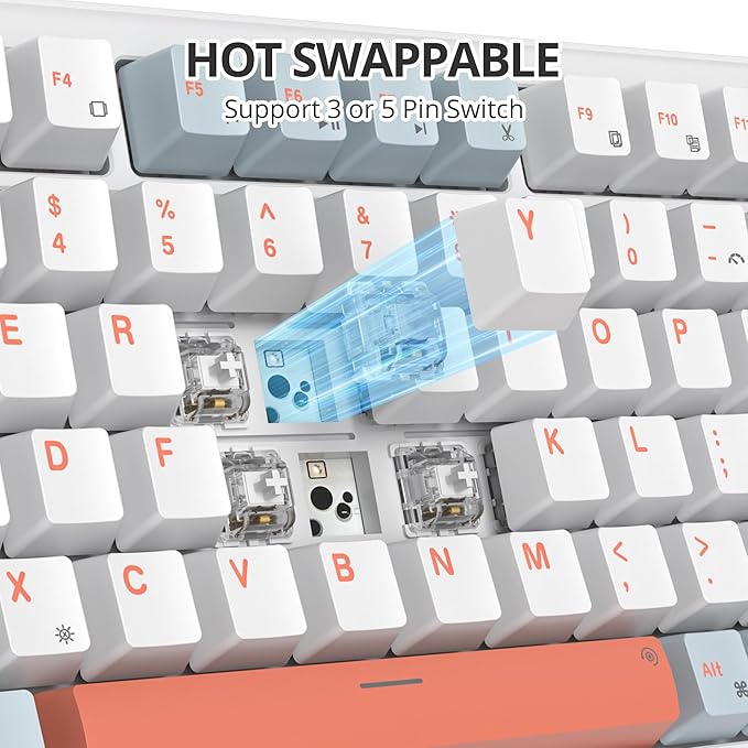 75% Wired Gaming Keyboard Hot Swappable Gasket Mount White Switch 82 Keys TKL Mechanical Keyboard NKRO Creamy for PC Laptop Windows Gamer (Salmon)