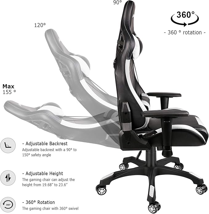 Leopard Gaming Chair High Back PU Leather Office Chair Adjustable Video Gaming Chairs Swivel Racing Chair with Adjustable Armrest (Black/White)