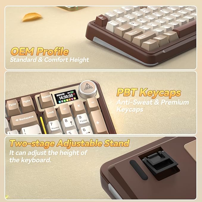 SOLAKAKA A99 Pro Mechanical Keyboard with LCD Screen &amp Metal Knob Wireless Gaming Keyboard with BT5.0/2.4GHz/USB-C Hot Swappable Creamy Keyboard Gasket Structure RGB Backlit for Win/Mac