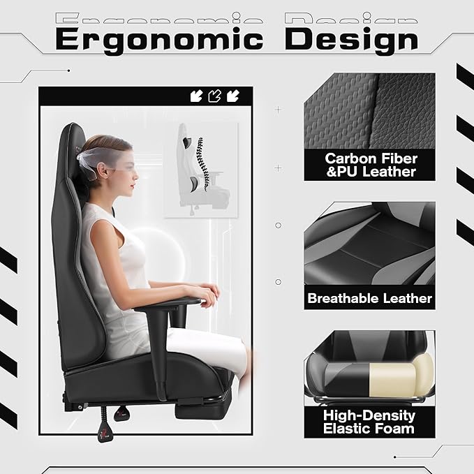 Homall Gaming Chairs Computer Chair with Footrest and Massage Lumbar Support Height Adjustable Game Chair with Headrest and Swivel Seat (Light Grey)