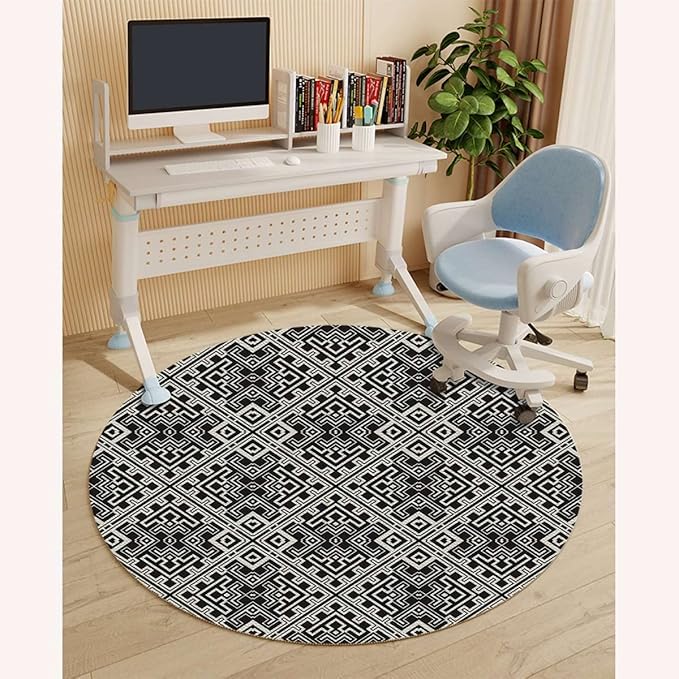 Black and White PU Leather Office Chair Mat Hardwood Floor Computer Desk Mat Victorian Damask Anti-Slip Gaming Chair Mat Round Floor Mat Durable Floor Protector Home Decor Diameter 59 in