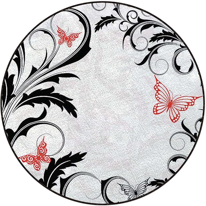 Multicolor Washable Round Area Rug -Non-Slip Distressed Circle Rug Non-Shedding Entryway Carpet for Bedroom Laundry Kitchen Decor Antique Design Oriental Flowers Geometric Diameter 39.4 in