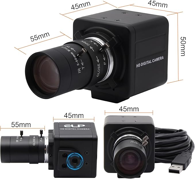 MMlove USB Camera 5MP HD Webcam 5-50mm Manual 10X Varifocus Zoom Lens Lightburn Camera with CMOS OV5640 Sensor for Skype/Zoom/FaceTime/HangoutsPC/Laptop/Raspberry Pi Free Driver UVC