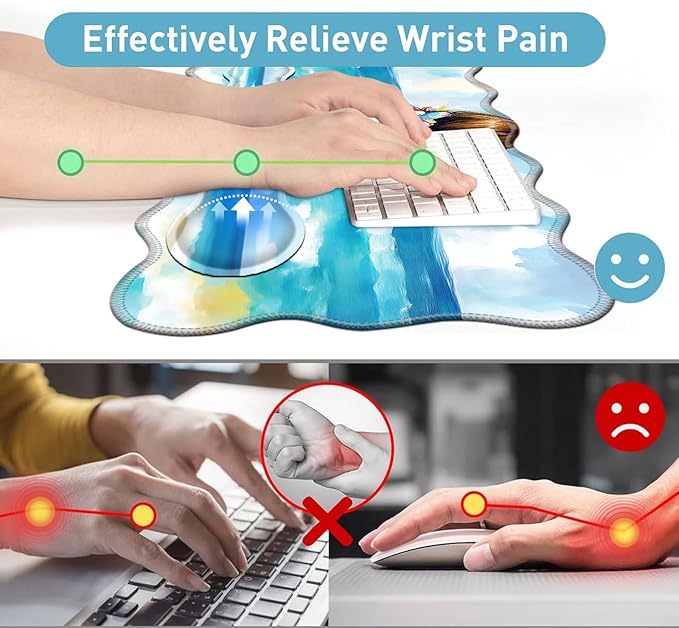 Large Mouse Pad and Keyboard Wrist Rest Desk Pad for Keyboard and Mouse 4-in-1 Large Gaming Mouse Pad with Wrist Support Desk Mat for Home Office Study Game-Girl with Floral and Feather