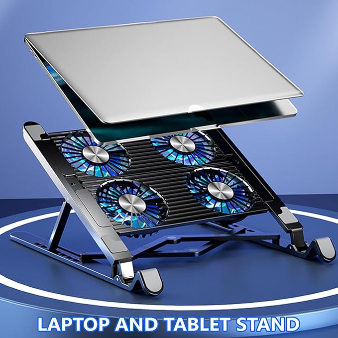 LED Laptop Cooling Pad Gaming Coolers Fan Stand with Quiet Fan Folding Bracket for Laptop
