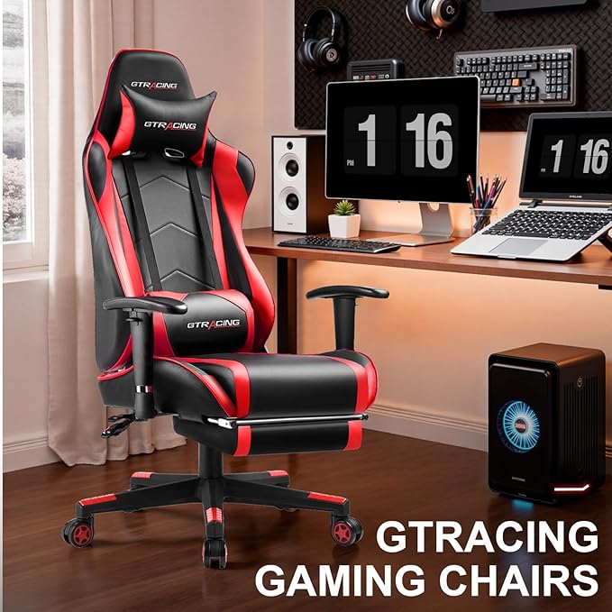 Gaming Chair with Footrest High Back Computer Chair Ergonomic Game Desk Chair Racing Executive Adjustable Swivel Rocker with Headrest and Lumbar Support