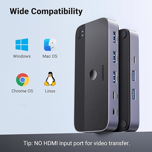 UGREEN USB 3.0 Switch 2 Computers Sharing USB C &amp A Devices 4 Port USB Switcher Sharing Keyboard and Mouse Printer/Scanner USB Switch Hub for Two Computers with 2 USB3.0 Cables and Controller