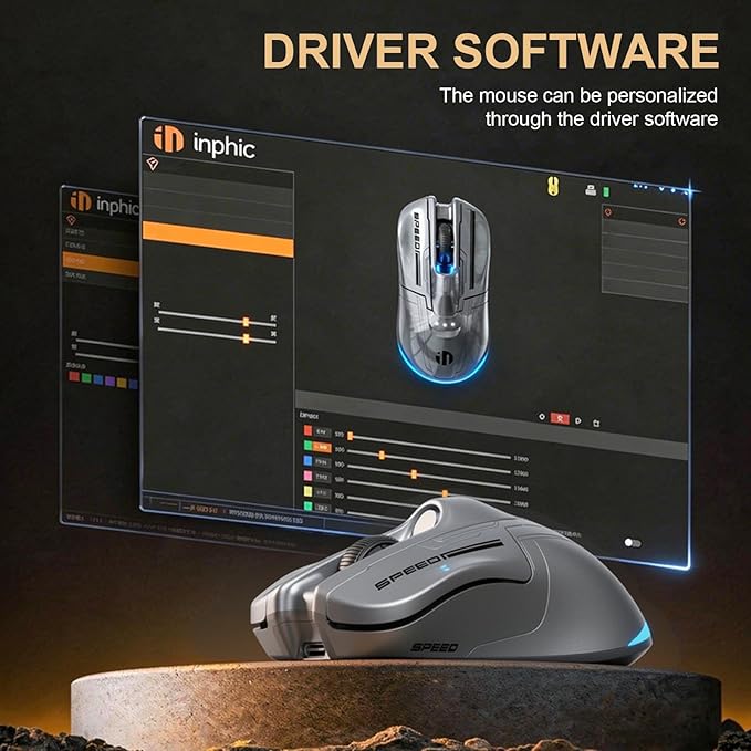 Sports Car Style Wireless Gaming Mouse 12800 DPI Sensor Tri-Mode 2.4G/Bluetooth/Wired 87g Lightweight RGB Backlit 500mAh Battery for PC Laptop Computer (Gray)