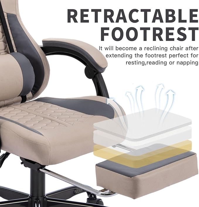 Ergonomic Gaming Chair with Massage and Footrest High Back Leather Computer Chair with Adjustable Headrest Lumbar and Back Support 360° Rotation and 300LBS Capacity (Grey)