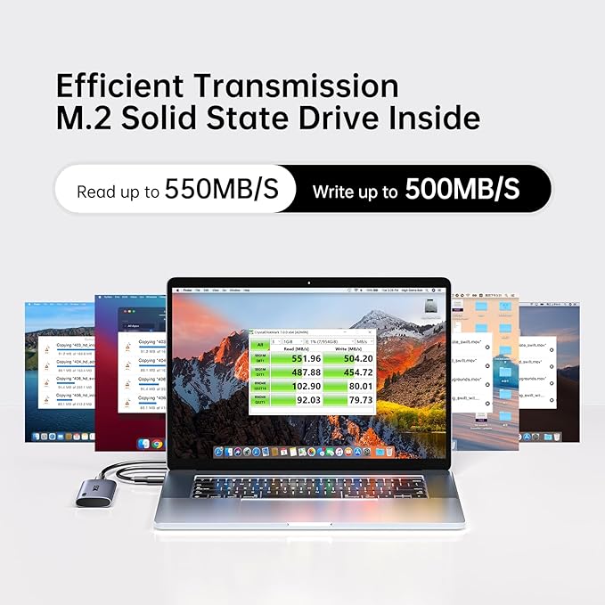 SSK 1TB SSD External Hard Drive Portable SSD Up to 550MB/s Fast Solid State Drives External Drive USB 3.2 Gen2 for iPhone 15/Pro Windows Mac Android with LED Light Trim SMART Supported