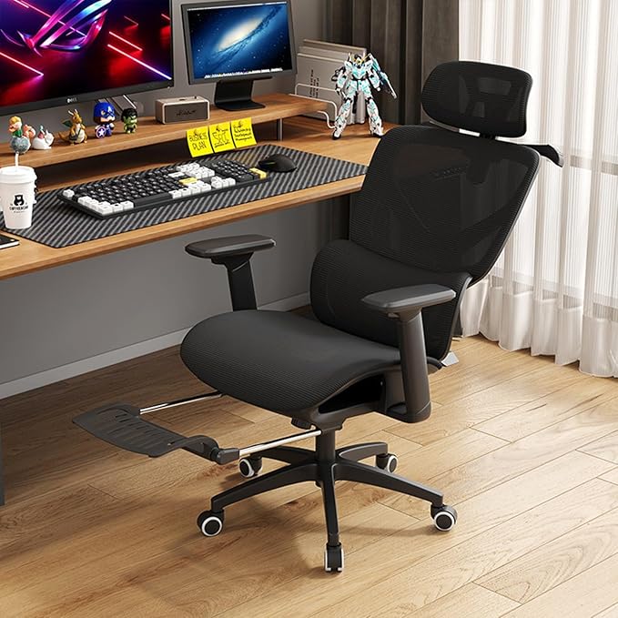 Ergonomic Chair Mesh Office Seat 330lbs Capacity High Back Desk Chair with Flip-Up Arms 135° Recline Adjustable Lumbar Support Wheels for Home Office Gaming Study (White Grey)