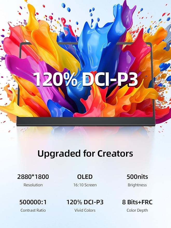 UPERFECT Touchscreen OLED Portable Monitor 14 3K 2880x1800 | 120Hz | 0.1ms Portable Gaming Monitor 500 Nits |120% DCI-P3 | 500000:1 | Ultra-Slim Design for Laptop Mini PC Phone Game Consoles