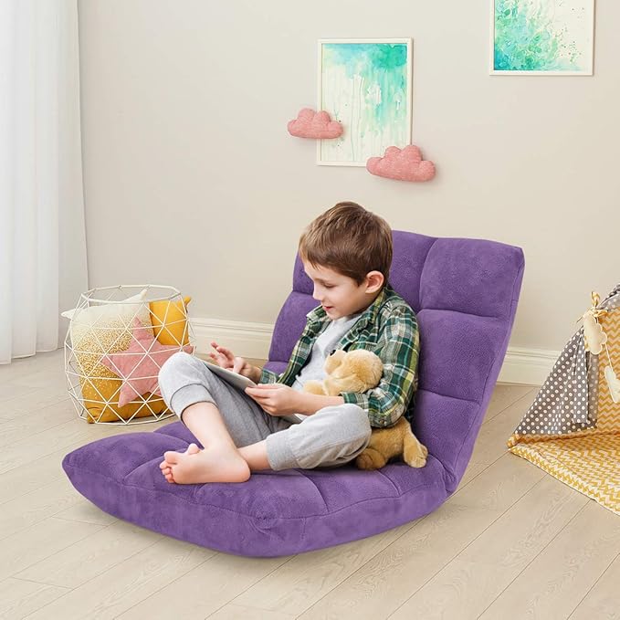GOFLAME 14-Position Folding Floor Chair Padded Gaming Lazy Sofa Chair with Adjustable Backrest Couch Recliner Sleeper Bed Lounge Chair for Reading Gaming Meditating (Purple)