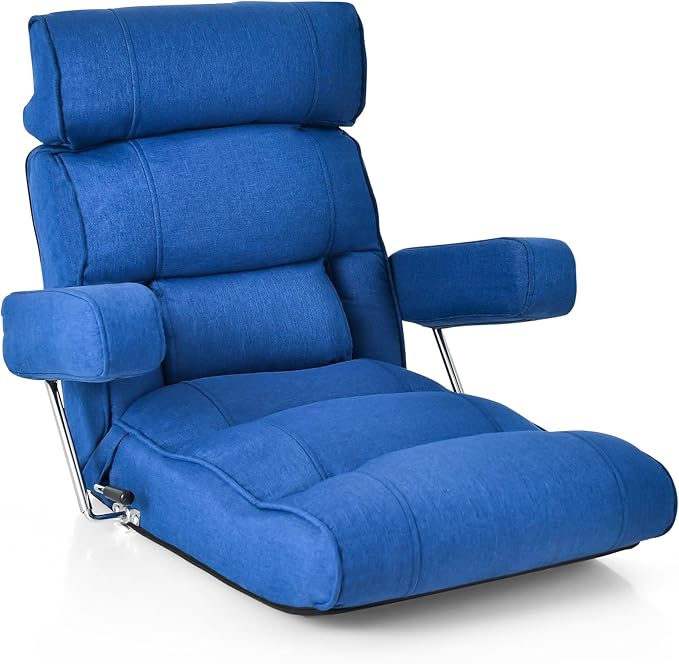 Giantex Adjustable Folding Sofa Chair - Lazy Floor Chair with Infinitely Adjustable Backrest Extendable Armrest &amp Seat Couch Recliner for Meditation Reading Gaming Floor Chairs for Adults (Blu
