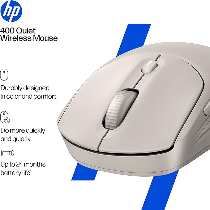 HP 400 Quiet Wireless Mouse Dual Bluetooth &amp 2.4GHz Soft Silicone Quiet Clicks Microsoft Wheel 24-Month Battery 6000 DPI Ambidextrous Eco-Friendly Design Multi-OS Maple