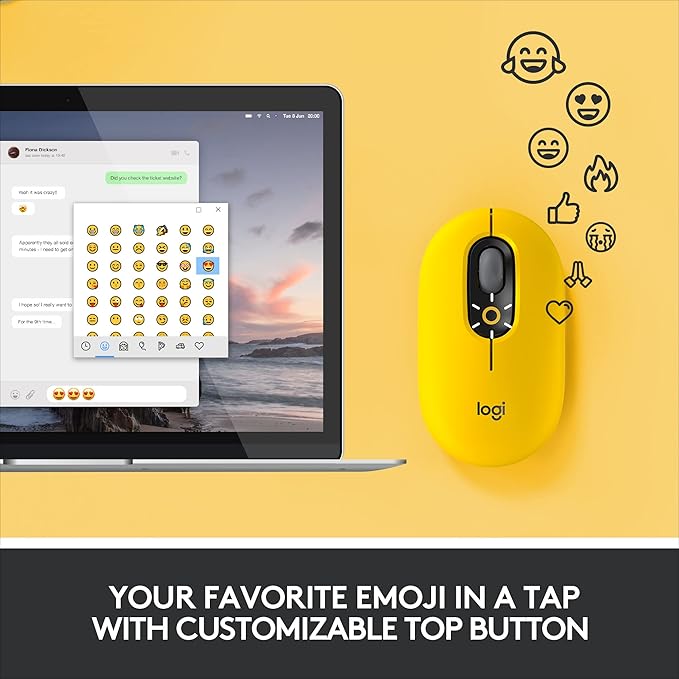 Logitech POP Mouse Wireless Mouse with Customizable Emojis SilentTouch Technology Precision/Speed Scroll Compact Design Bluetooth Multi-Device OS Compatible - Blast Yellow (Renewed)