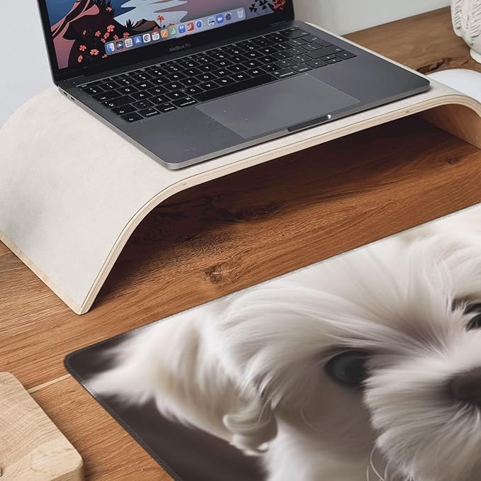 Gaming Mouse Pad Extended Full Keyboard Mat with Stitched Edges Anime Large Desk Pad with Non-Slip Base Cute Maltese Puppy Mouse Mat for Gaming and Office 16 x 35.5 inches Mousepad