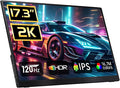 Portable Monitor 2K 120Hz 17.3'' QHD 2560x1440P 100% DCI-P3 Ultra Slim Travel Gaming Monitor with Kickstand USB-C HDMI HDR External Screen for Laptop PC Mac Xbox Switch PS5/4
