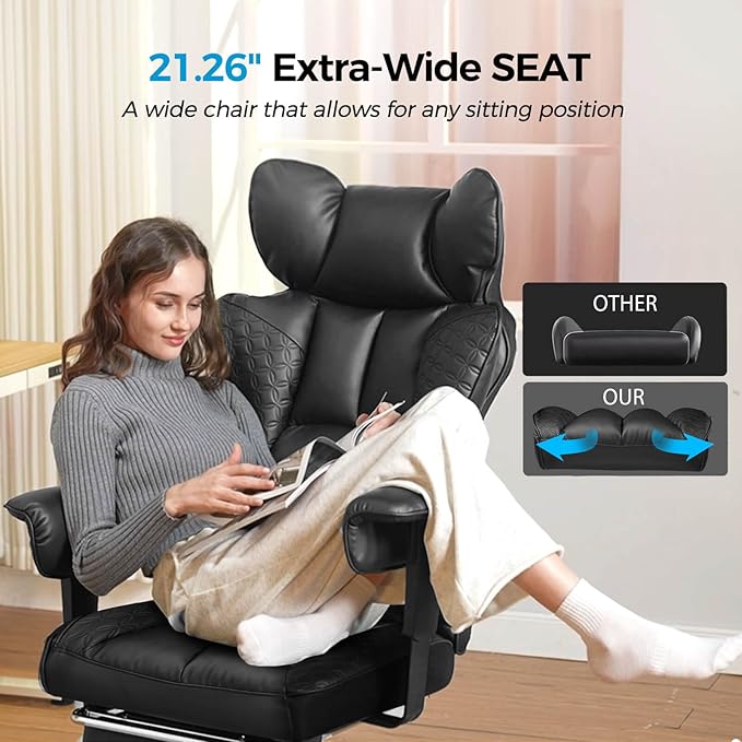GTPLAYER Big and Tall Gaming Chair 400lbs Heavy Duty Office Chair with Footrest High Back Pocket Spring Lumbar Support Ergonomic Wide Comfy Seated Cushion for Lower Back Pain Relief Earth-Black
