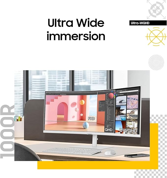 Samsung 34” ViewFinity (S65TC) Series Ultra-WQHD 1000R Curved Computer Monitor HDR10 100Hz AMD FreeSync Thunderbolt 4 Height Adjustable Stand Built-in Speakers Eye Care LS34C650TANXGO 2024