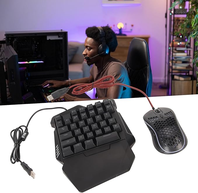 One Handed Half Gaming Keyboard and Mouse Combo with Keyboard Mouse Converter Support One Key Auto or Function for FPS FTG Games