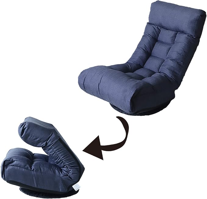 Henf Floor Gaming Chair with footrest 360 Degree Swivel Sofa Reclining Chair Lazy Sofa Tatami Leisure Sofa Adjustable 3-Position Floor Chair Folding Sofa Lounger Navy Blue