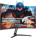 SANSUI 24 Inch Curved 240Hz Gaming Monitor FHD 1080P 1500R Curve Computer Monitor 124%sRGB 3000:1 Contrast Ratio HDR FreeSync MPRT 1Ms Low Blue Light HDMI DP ports.(ES-G24C1 PRO DP Cable Incl)