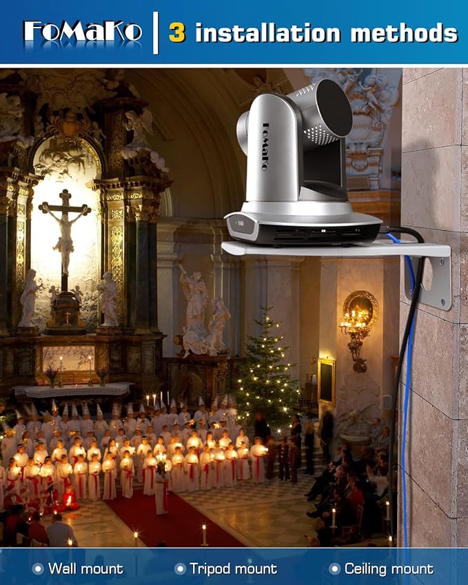 FoMaKo HDMI PTZ Camera AI Auto-Tracking Gen 3 20x Optical Zoom IP USB3.0 HDMI Camera for Church Services Worship EducationNDI UpgradeableFMK12UH Pro(20x) Silvery
