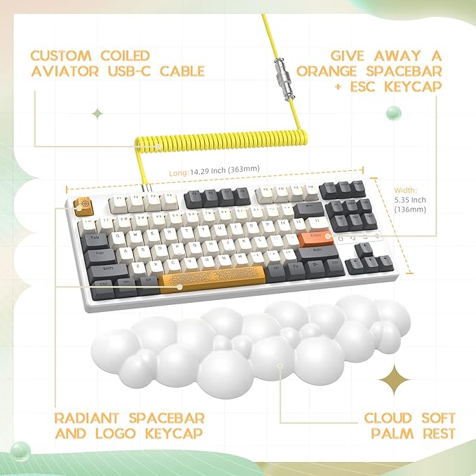 Wireless Gaming Keyboard and Wrist Rest Pad and Custom Coiled USB C CableTriple Mode TKL Hot Swappable Tactile SwitchesLIGHTSYNC RGBMechanical Keyboard Palm Rest for PC PS5 PS4 Xbox Mac-3 in 1 Kit