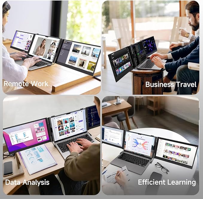 Laptop Screen Extender Monitor - Triple 14 Ultra Thin IPS FHD 1080P Portable Monitors for 13.3-17 Laptops Compatible with Windows Mac Travel Work