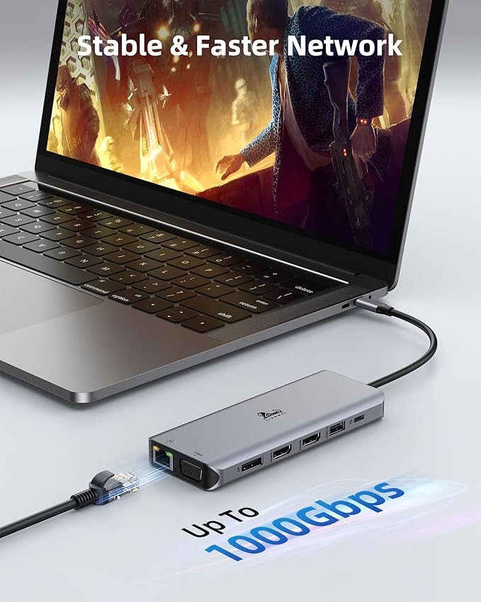 Laptop Docking Station 4 Monitors Dual HDMI+8K DP+VGA 10Gbps 100W PD 6 USB C/A Ports Ethernet SD/TF LIONWEI 13 in 1 USB C Hub for MacBook/Dell/HP/Surface