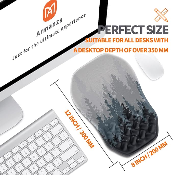Ergonomic Slope Mouse Pad Wrist Support Wrist Rest Mousepad for Carpal Tunnel Pain Relief with Massage Bulge and Slow Rebound Memory Foam (12x8 inch Forest)